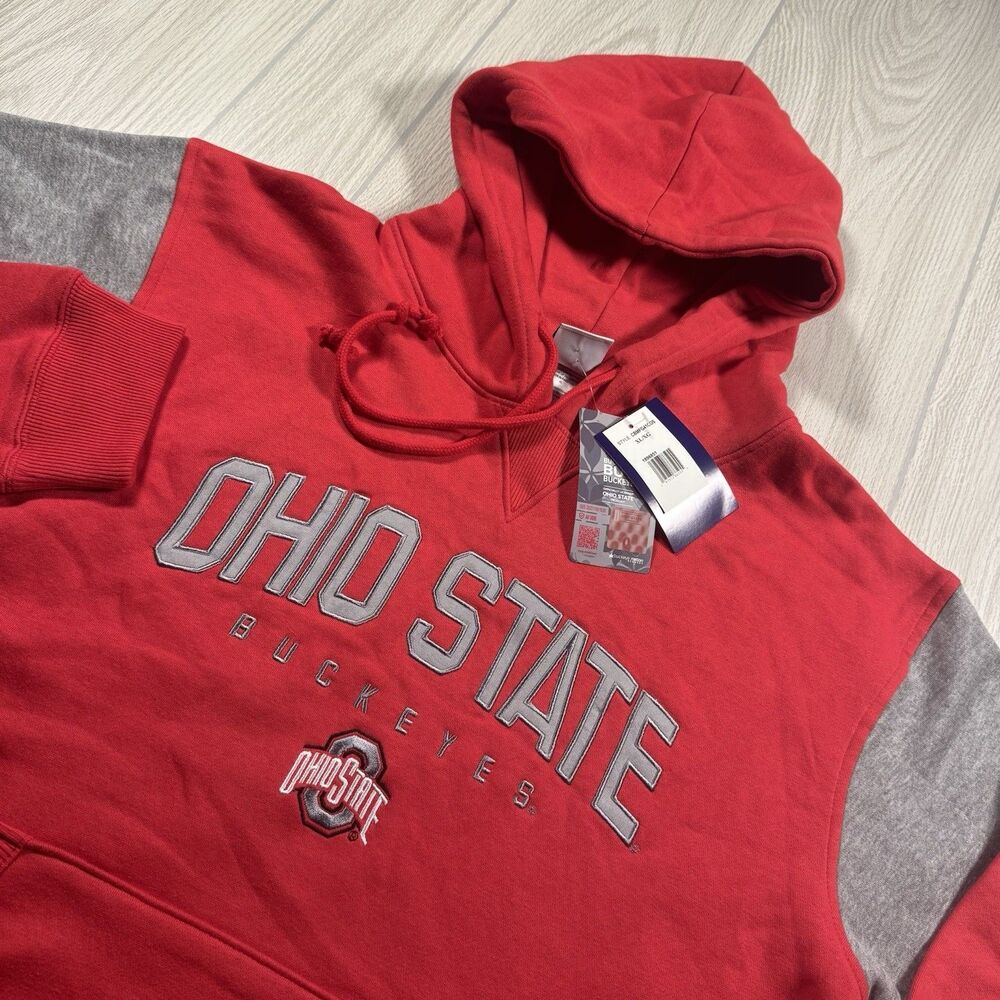 Ohio State Buckeyes Fleece Hoodie Mens XL Scarlet Spellout Logo Champion NEW